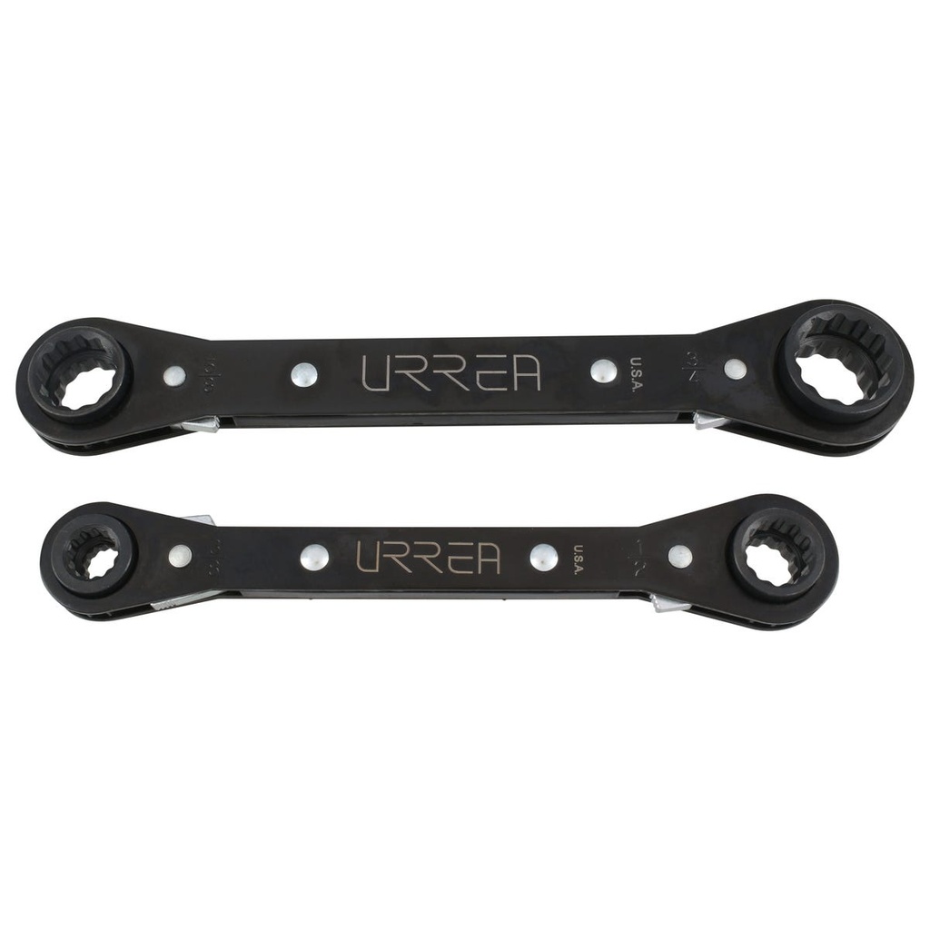 Juego de llaves de estrías de matraca reversible 4 en 1 en pulgadas, 12 pts, 2 pz en rack Urrea