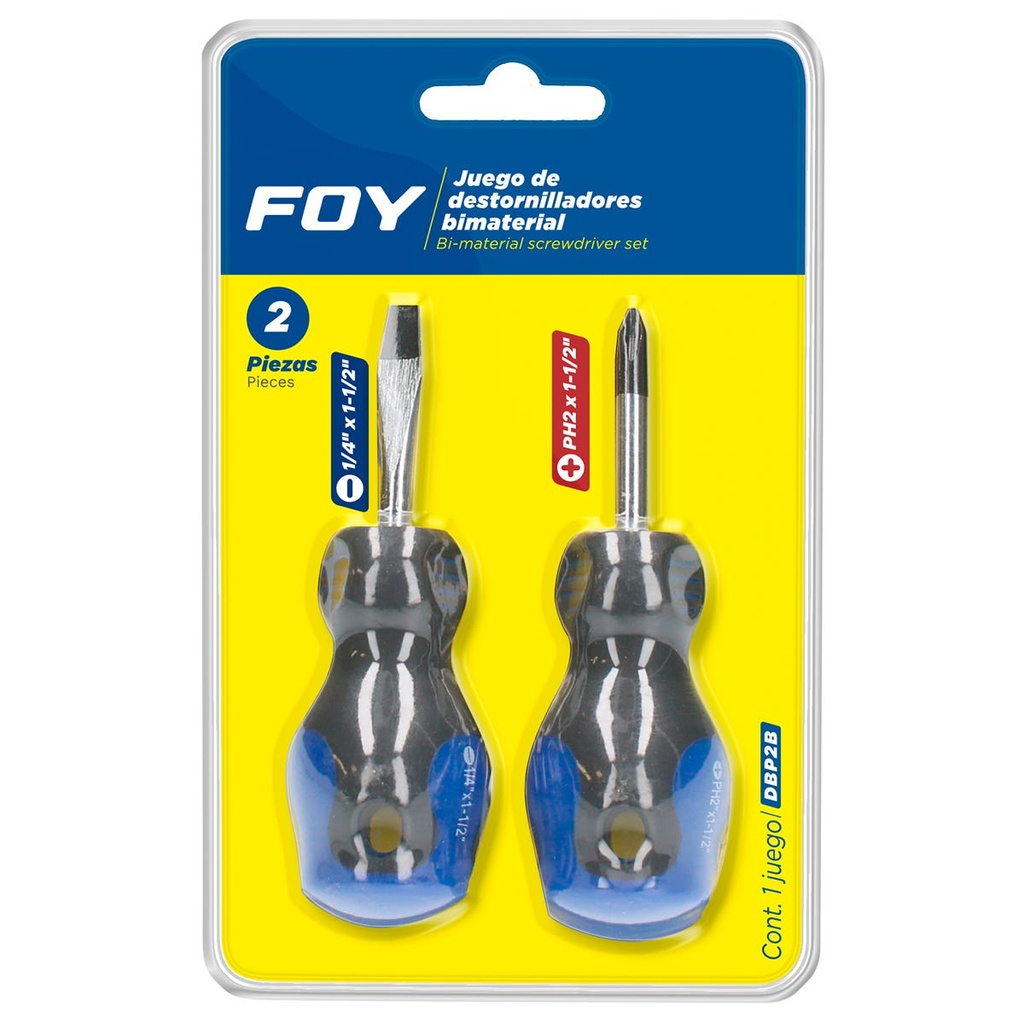 Juego de destornilladores con mango bimaterial combinados, 2 piezas en blíster Foy
