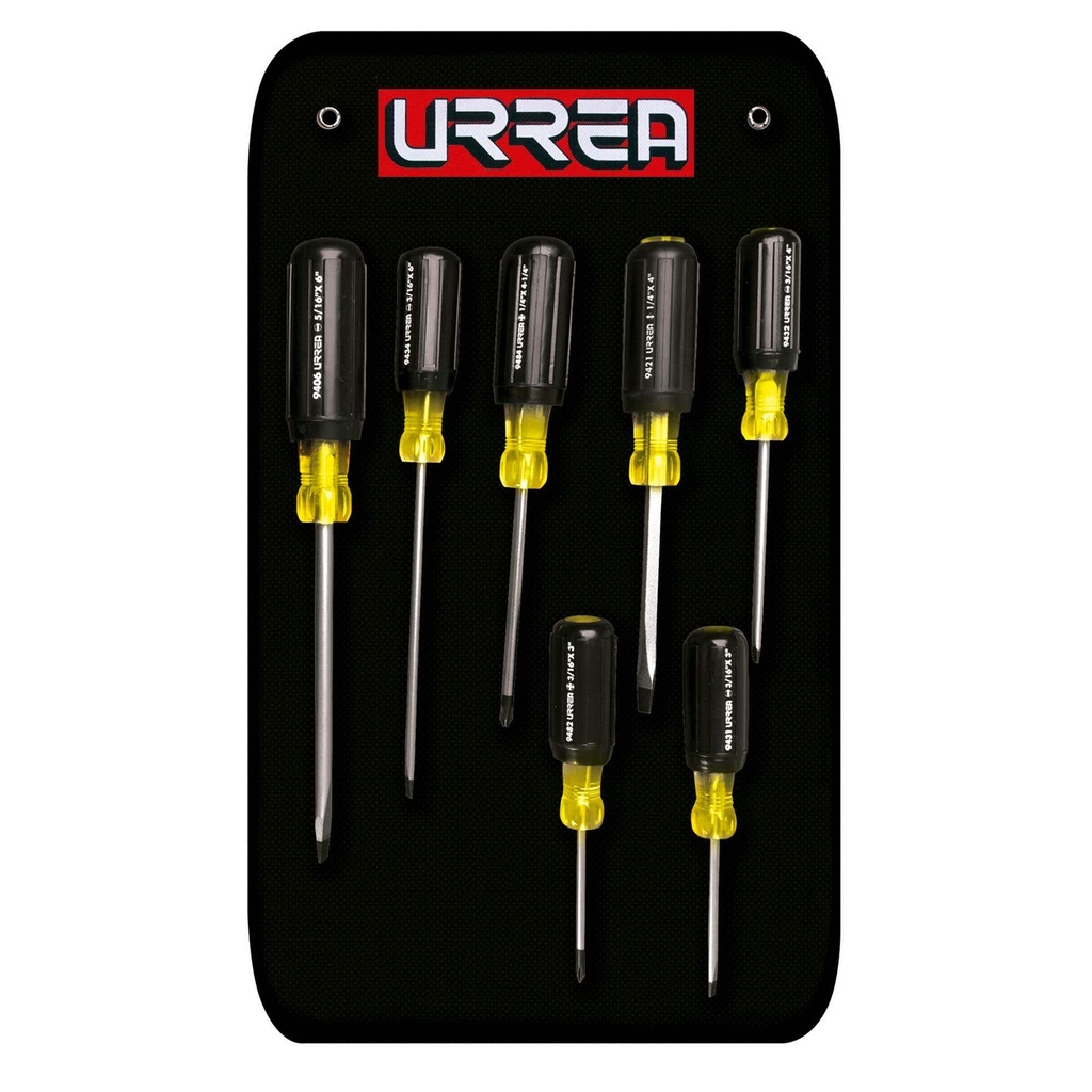 Juego de destornilladores con mango cushion grip, combinados, 7 piezas en estuche Urrea