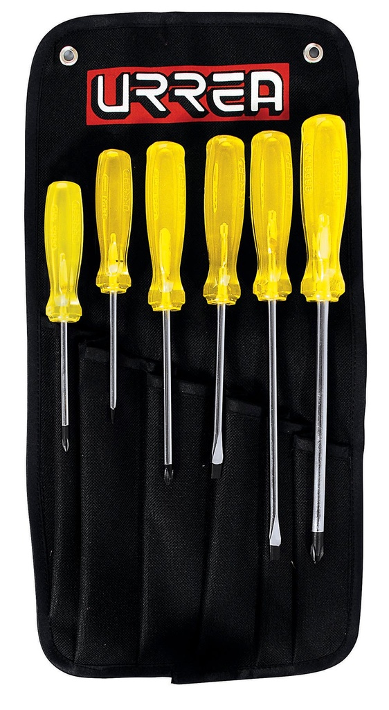 Juego de destornilladores con mango ámbar combinados, 6 piezas en estuche Urrea