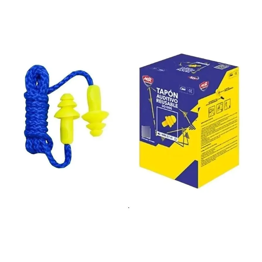 Tapón Auditivo Reutilizable con Cordón (Caja con 100 Pares)