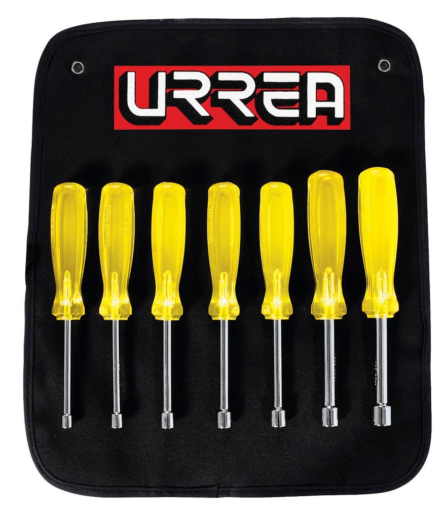 Juego de destornilladores con mango ámbar, de caja métricos, 7 piezas en estuche Urrea