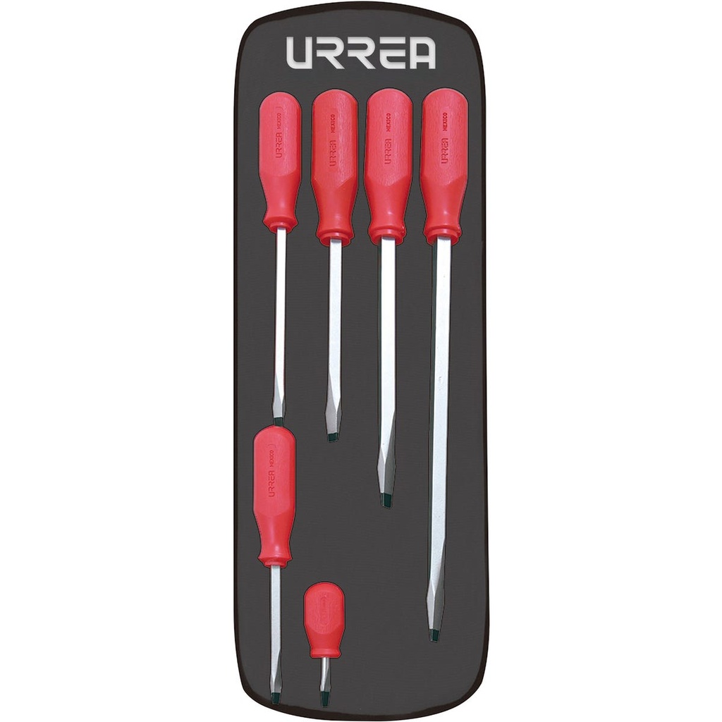 Juego de destornilladores con mango rojo, combinados, 6 piezas en estuche Urrea
