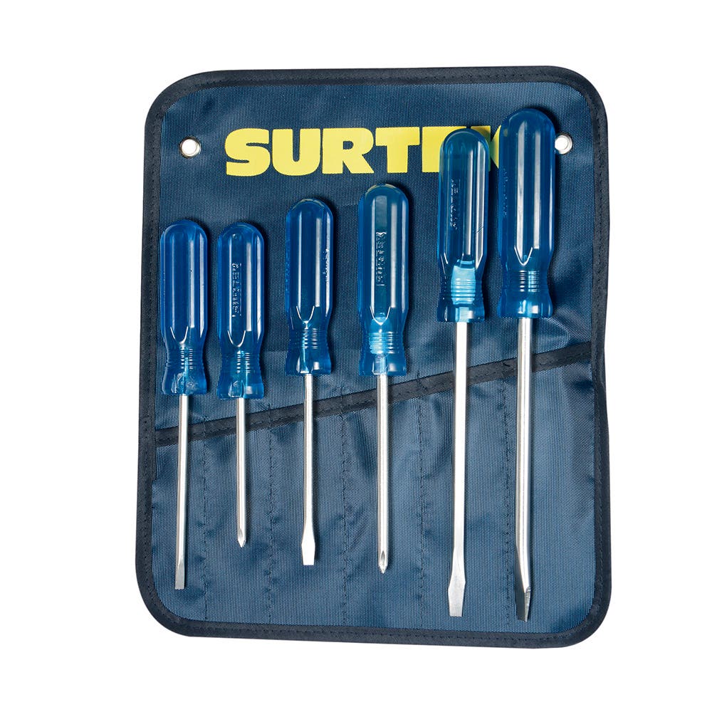 Juego de destornilladores con mango azul combinados, 6 piezas en estuche Surtek
