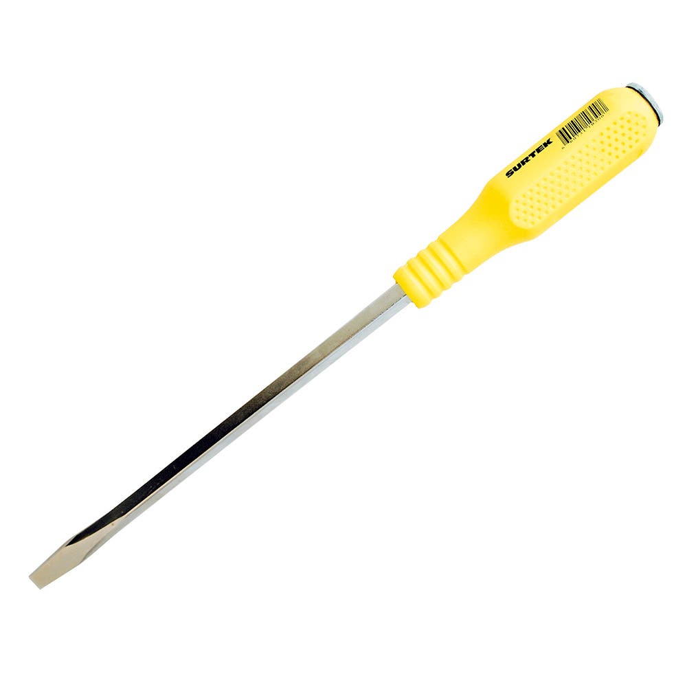 Destornillador con mango amarillo de golpe, punta plana barra cuadrada 1/4" x 6" Surtek