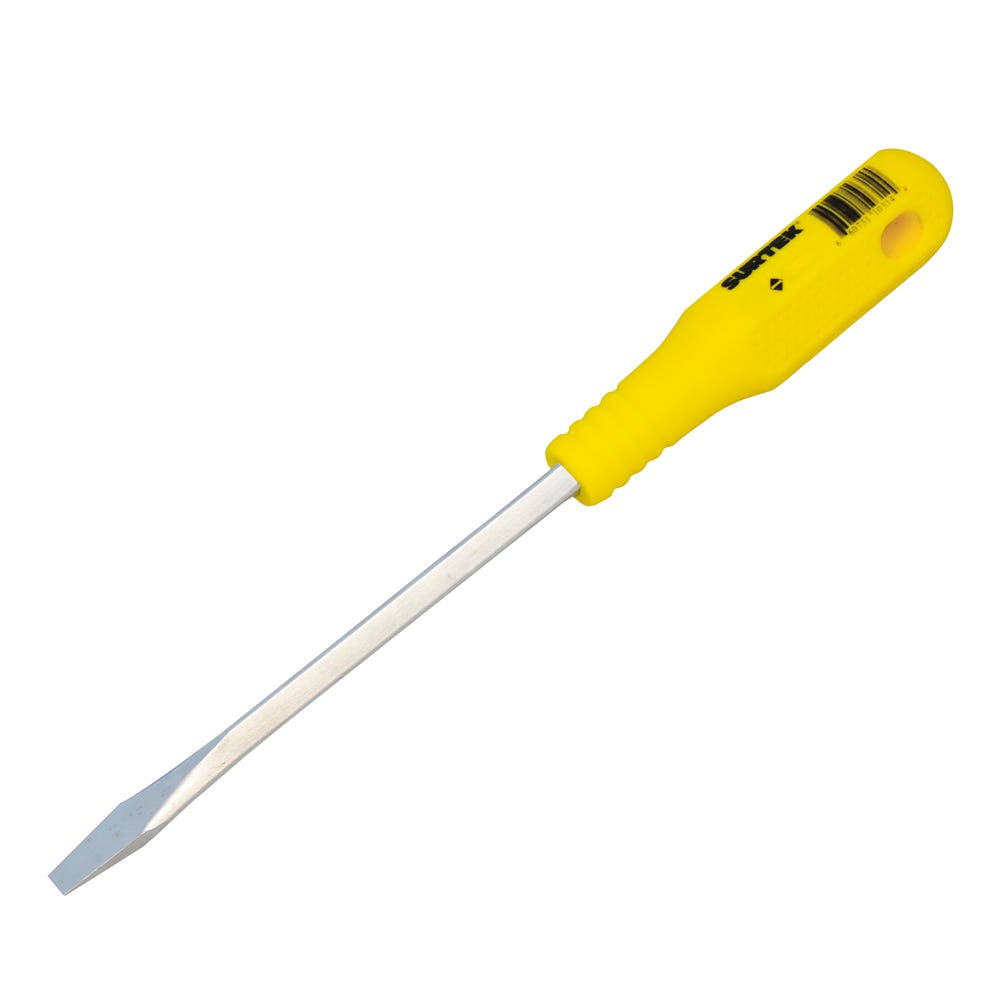 Destornillador con mango amarillo, punta plana barra cuadrada 1/4" x 6" Surtek