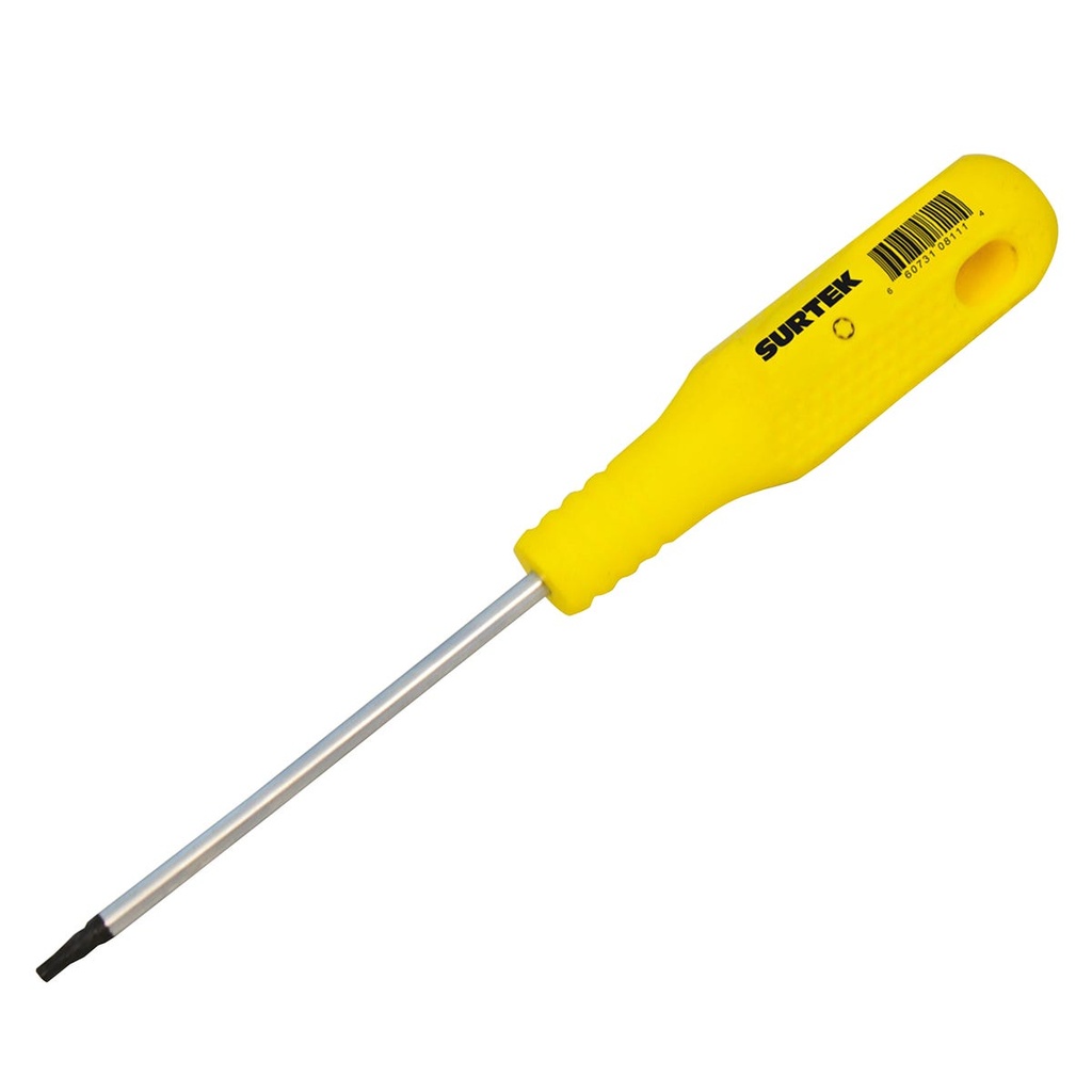 Destornillador con mango amarillo, punta Torx barra redonda  T15 x 4" Surtek