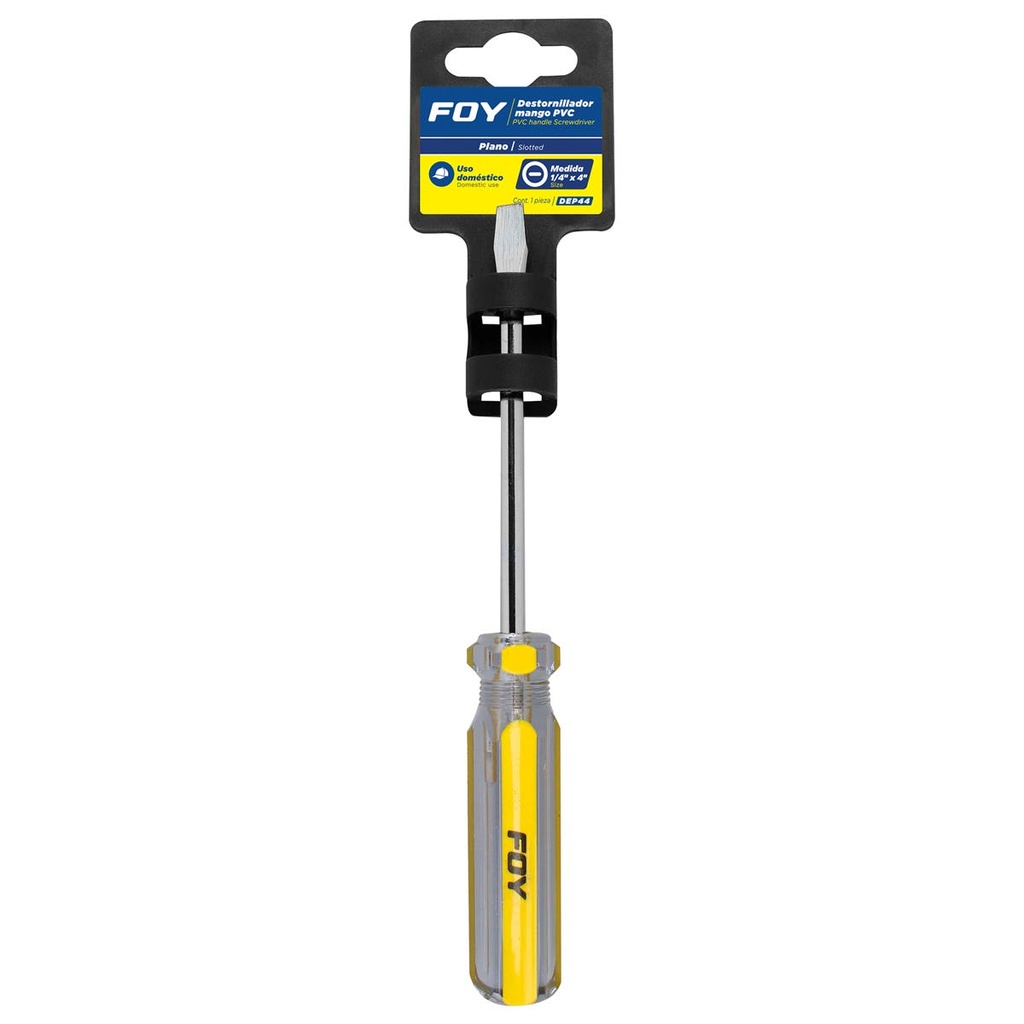 Destornillador con mango de PVC, punta plana barra redonda 1/4" x 4" Foy