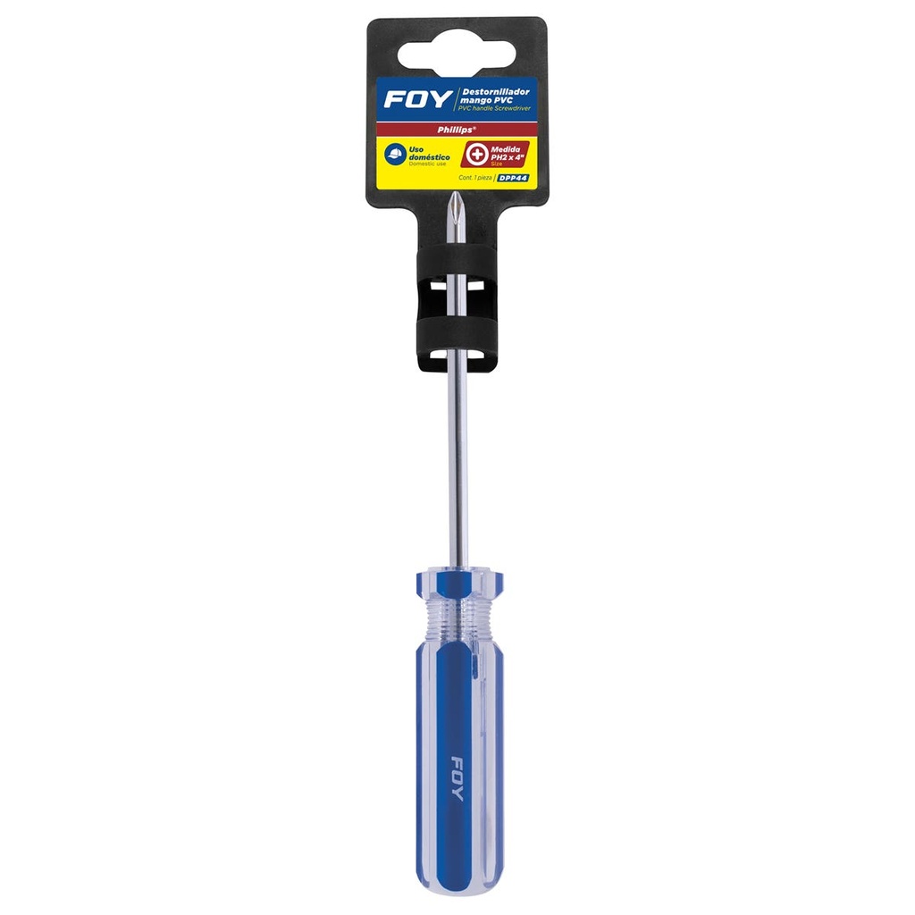 Destornillador con mango de PVC, punta Phillips barra redonda #2 x 4" Foy
