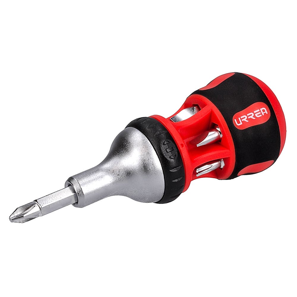 Destornillador con mango bimaterial de matraca con puntas intercambiables 7 en 1 Urrea