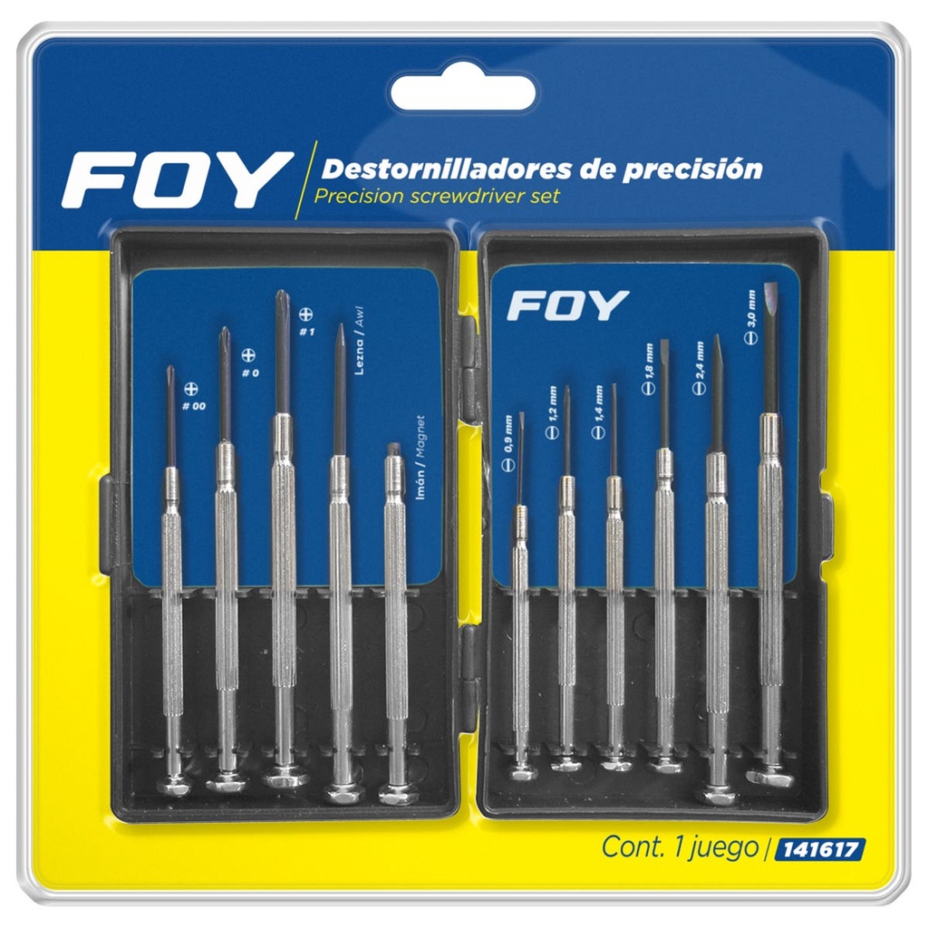 Juego de destornilladores de precisión combinados, 11 piezas en caja plástica Foy