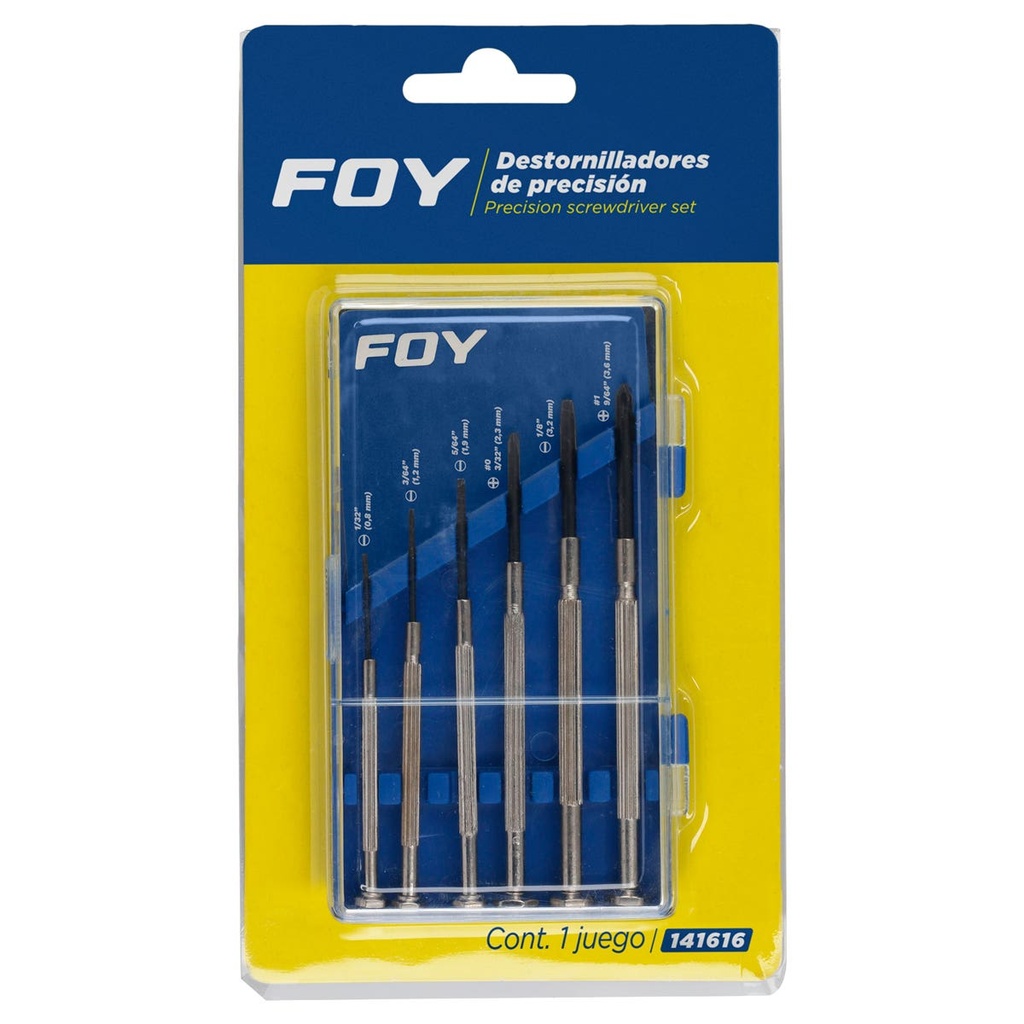 Juego de destornilladores de precisión combinados, 6 piezas en caja plástica Foy