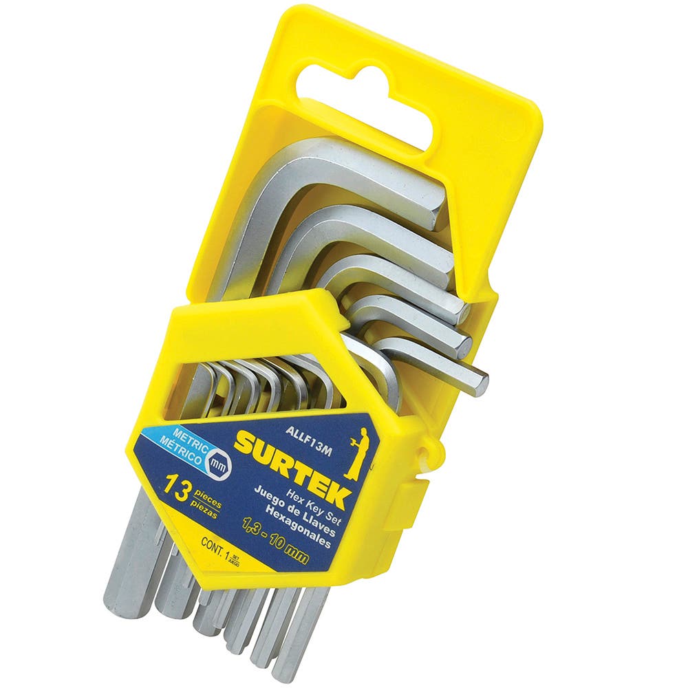 Juego de llaves hexagonales tipo "L", métricas, 13 piezas en rack Surtek