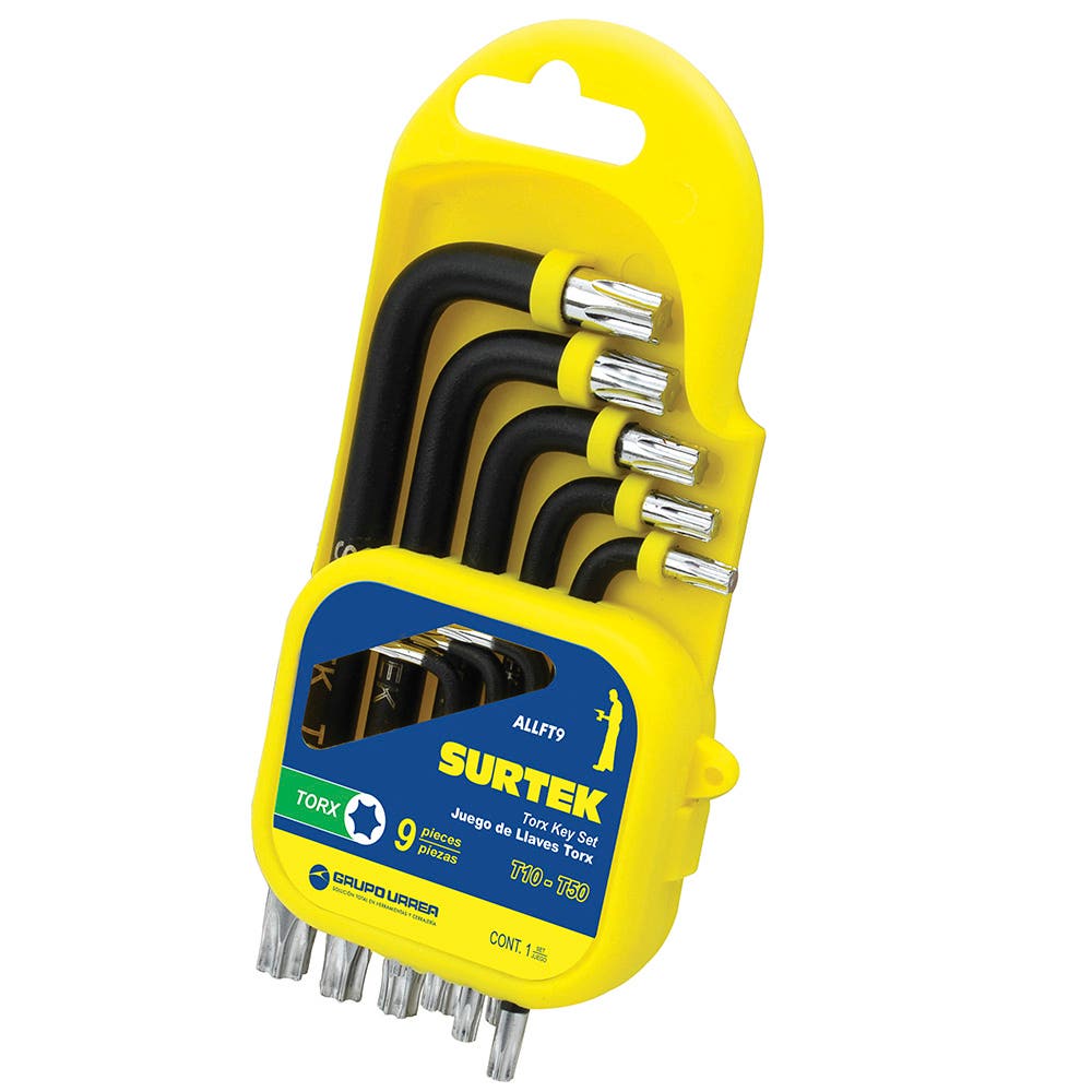 Juego de llaves hexagonales tipo "L", Torx, 9 piezas en rack Surtek