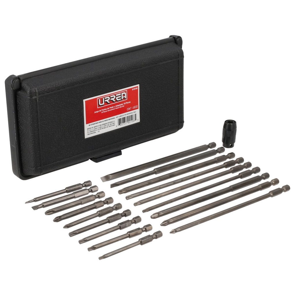 Juego de puntas de poder y adaptador rápido cuadro de 1/4" Quick release, 19 pz en caja pl Urrea