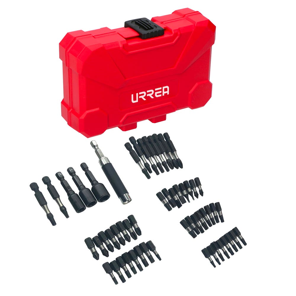 Juego de puntas y accesorios con sistema de amortiguación de impacto, 54 pz en estuche pls Urrea