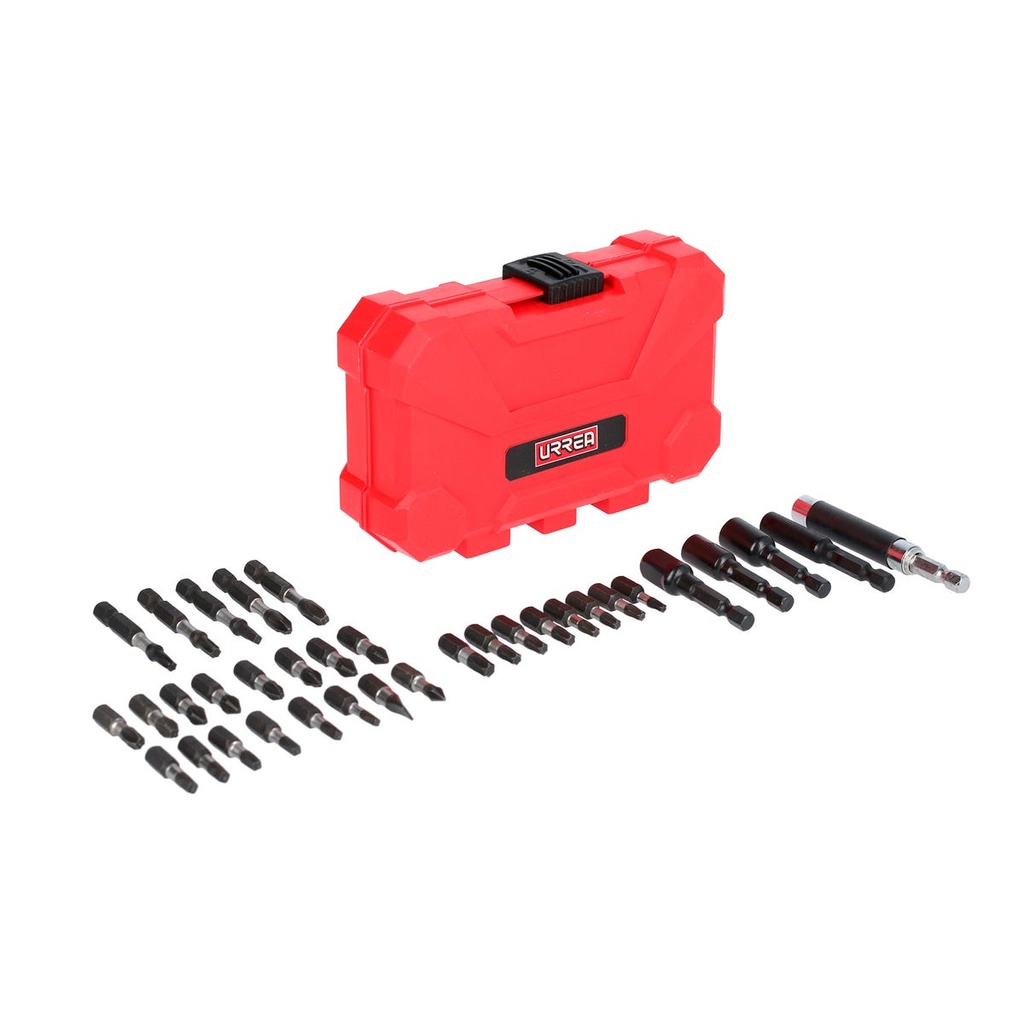 Juego de puntas y accesorios con sistema de amortiguación de impacto, 34 pz en estuche pls Urrea