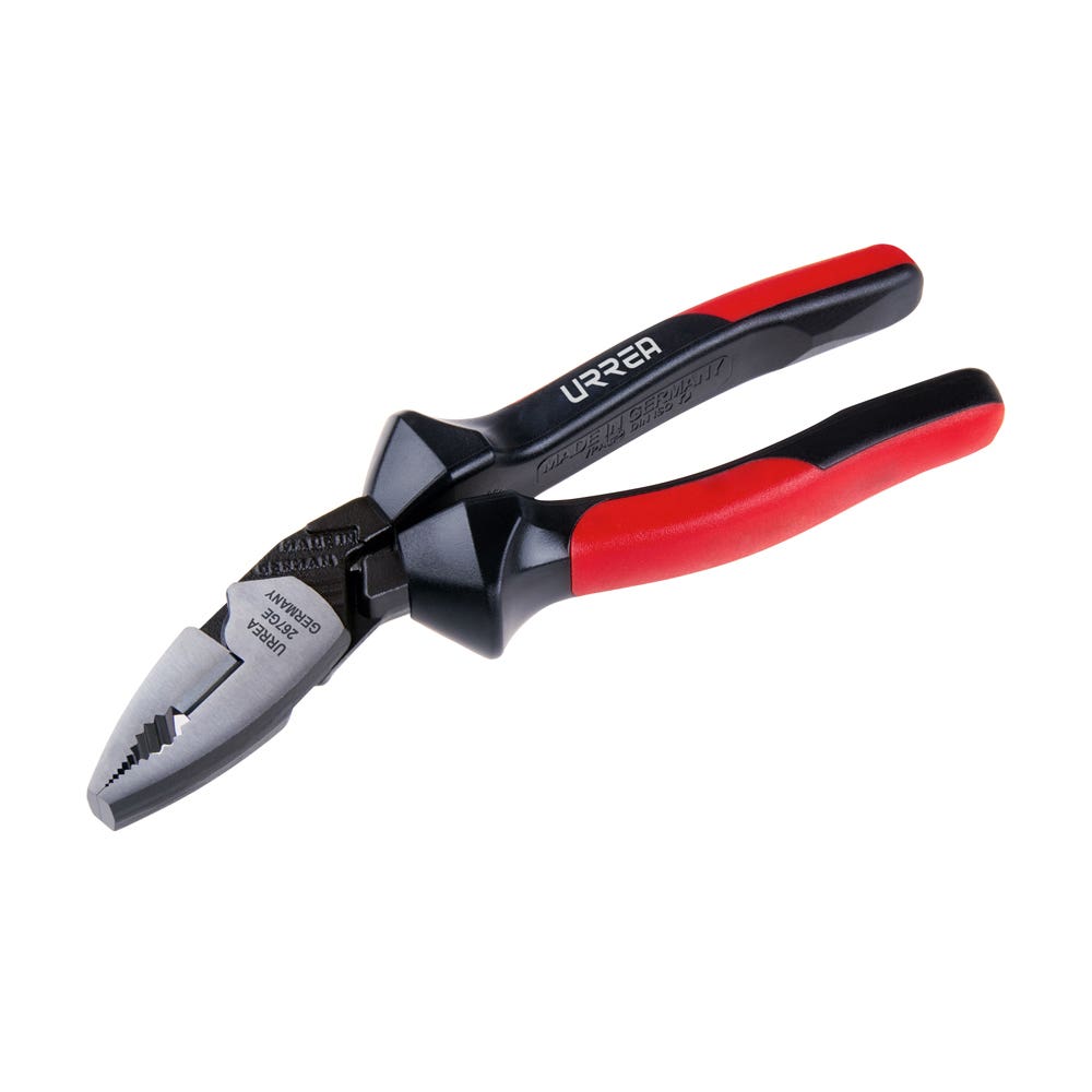 Pinza para electricista con mango bimaterial ergonómica alta palanca corte lateral de 7-1/ Urrea