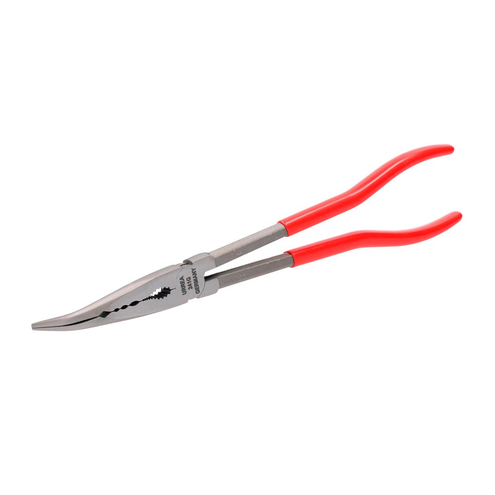 Pinza extra larga para electricista con mango rubber grip punta fina curva a 45° de 9-5/8" Urrea