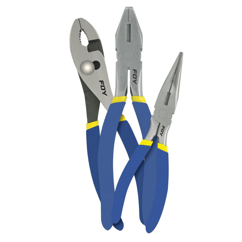 Juego de pinzas para electricista con mango doble plastisol, 3 piezas Foy
