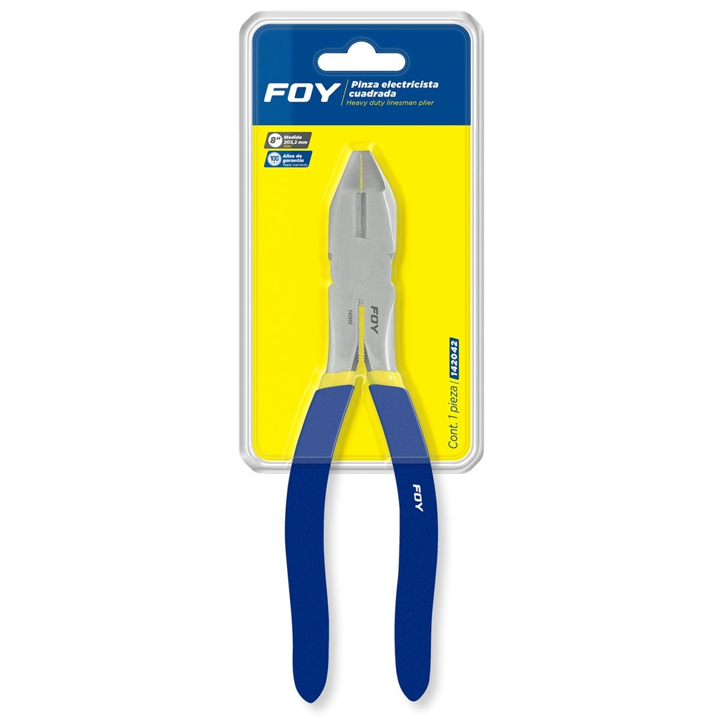 Pinza para electricista con mango doble plastisol cortel lateral de 8" Foy