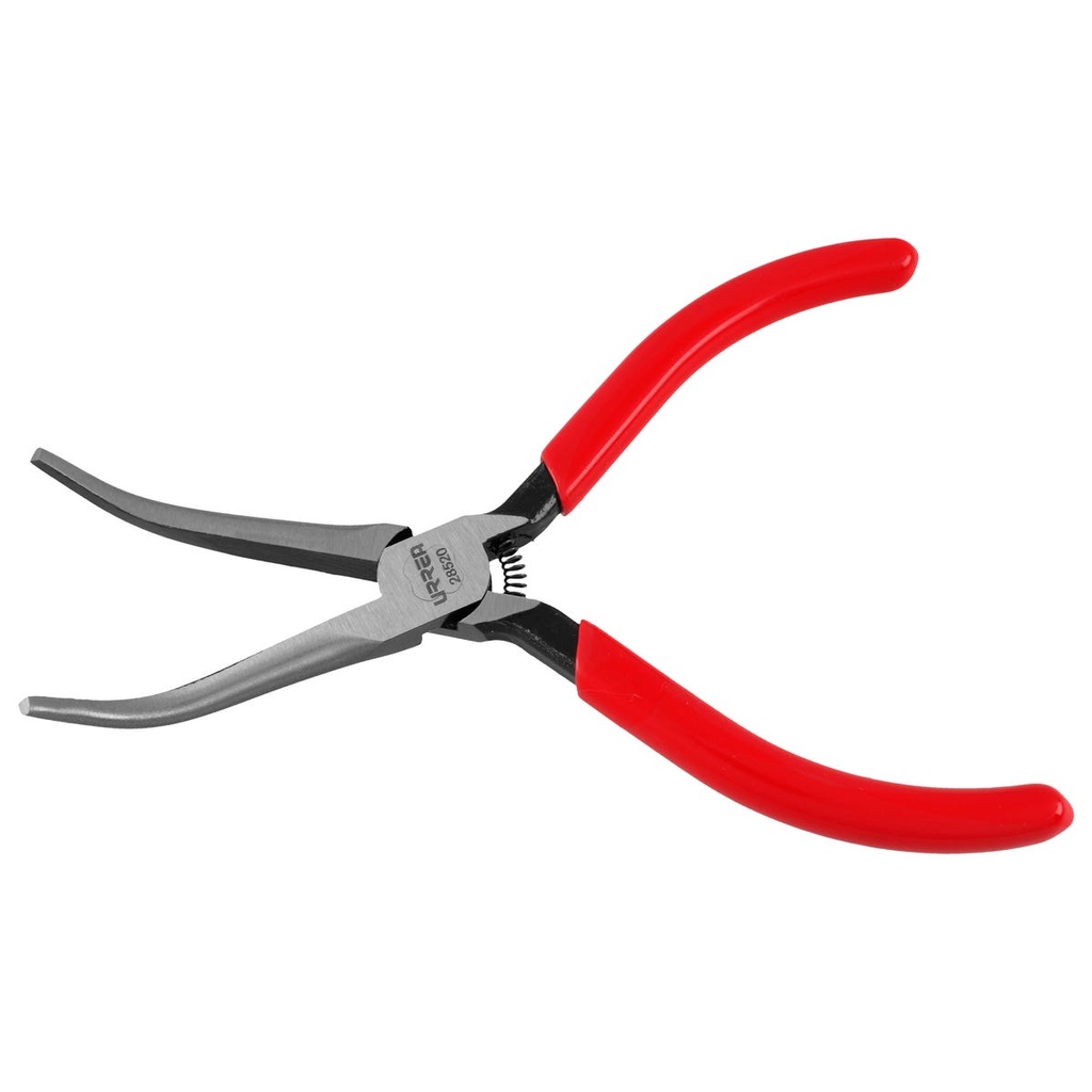 Pinza para electricista con mango rubber grip punta aguja lisa curva 45° de 5-11/32" Urrea