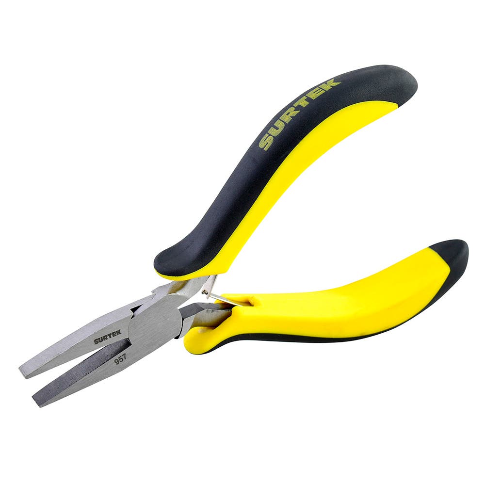 Mini pinza para electrónica con mango bimaterial punta plana de 4-3/4" Surtek