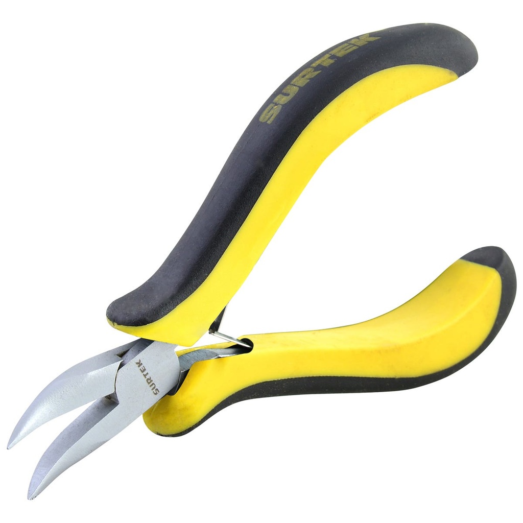 Mini pinza para electrónica con mango bimaterial punta curva de 4-3/4" Surtek