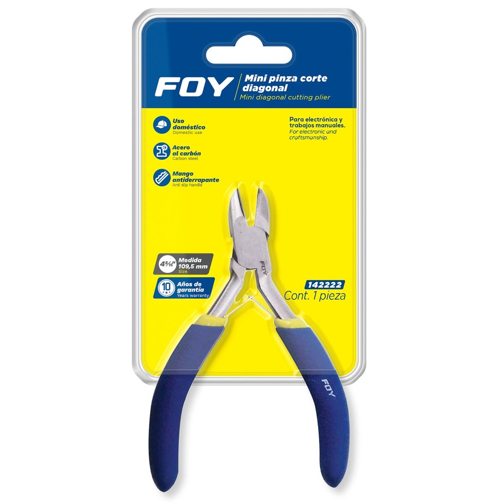 Mini pinza para electrónica con mango de vinil corte diagonal de 4-5/16" Foy