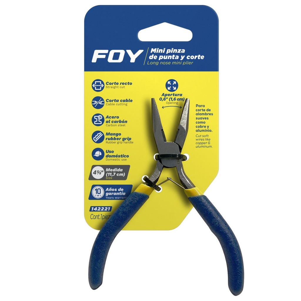 Mini pinza para electrónica con mango de vinil corte lateral de 4-5/8" Foy