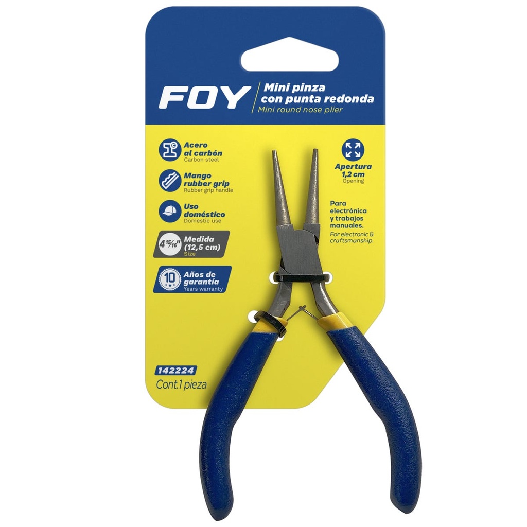 Mini pinza para electrónica con mango de vinil punta redonda de 4-15/16" Foy
