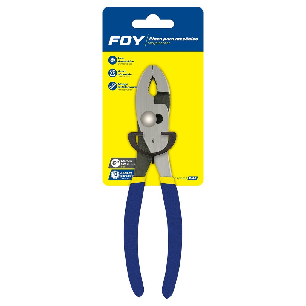 Pinza para mecánico con mango de plastisol y botón de ajuste de 6" Foy