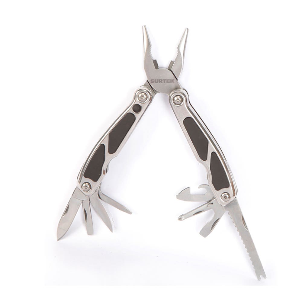 Pinza multiherramienta con mango de acero inoxidable y plástico con luz LED 14 en 1 de 6" Surtek