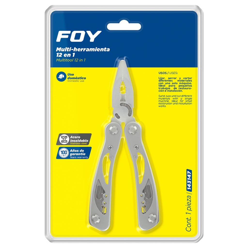 Pinza multiherramienta con mango de acero inoxidable 12 en 1 Foy