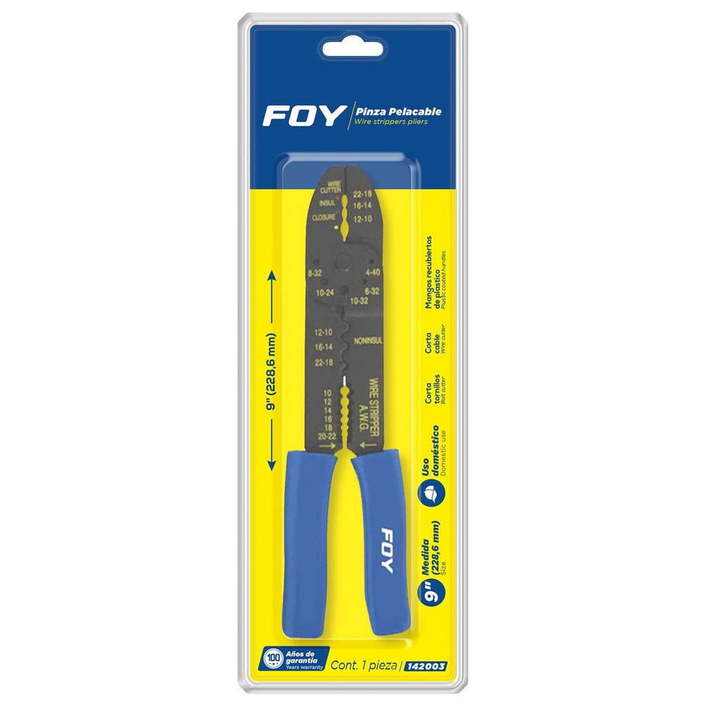 Pinza pelacable 10-22 AWG de 9" Foy