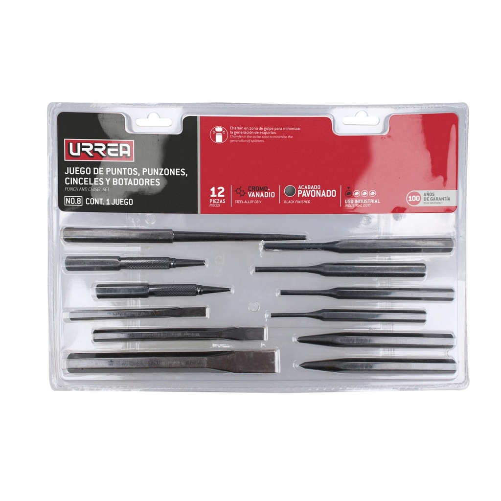 Juego de punzones, puntos, cinceles y botadores, 12 piezas Urrea