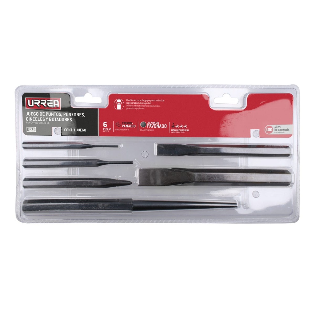 Juego de cinceles, punzones y botadores, 6 piezas Urrea