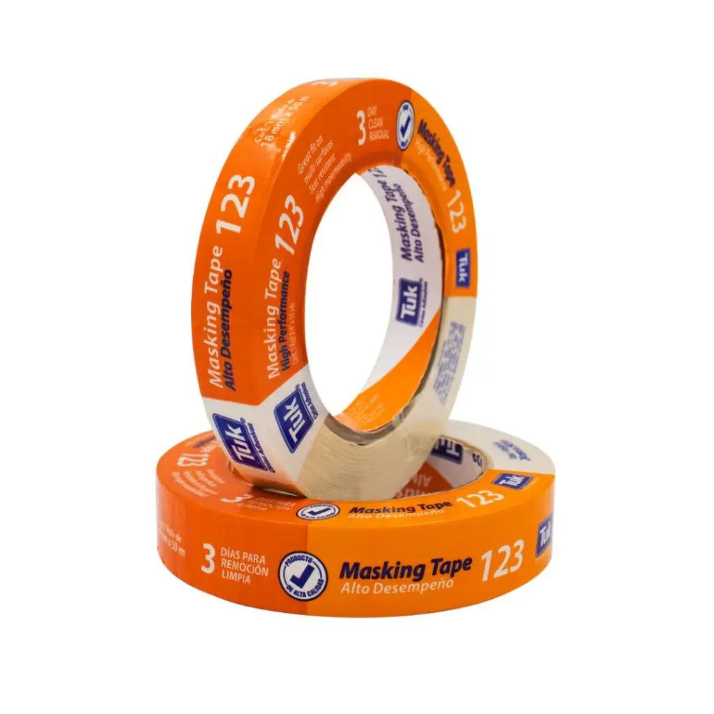 [721672049226] Cinta masking tape 3/4" x 50 mt uso automotriz alto desempeño 123 Tuk