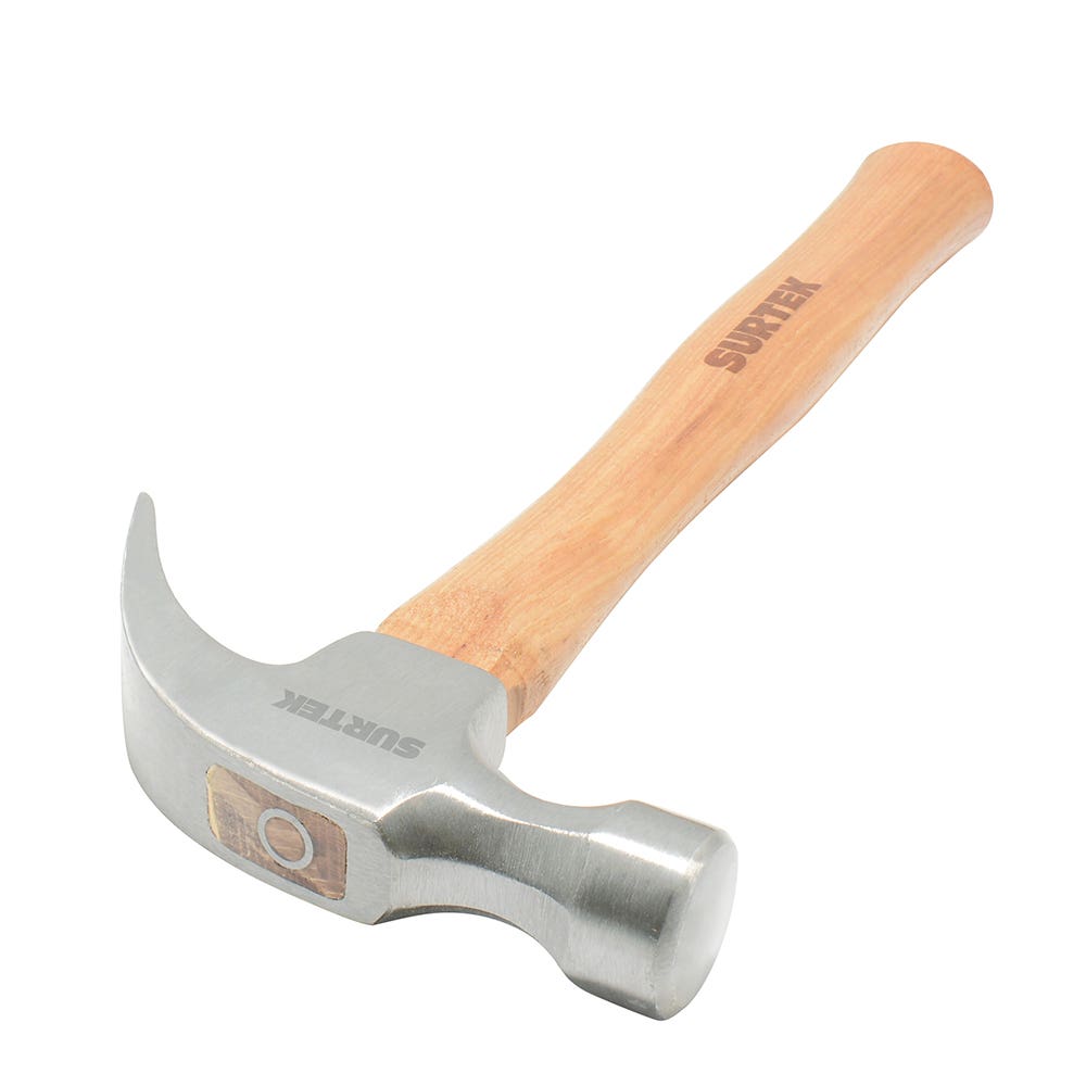 Martillo de uña curva pulido con mango de madera 14", 20 oz Surtek