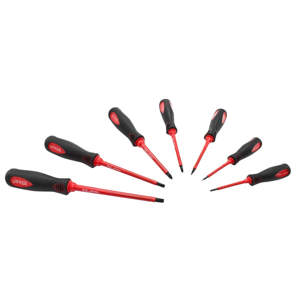 Juego de destornilladores con mango bimaterial 1000 V combinados, punta maquillada, 7 piez Urrea