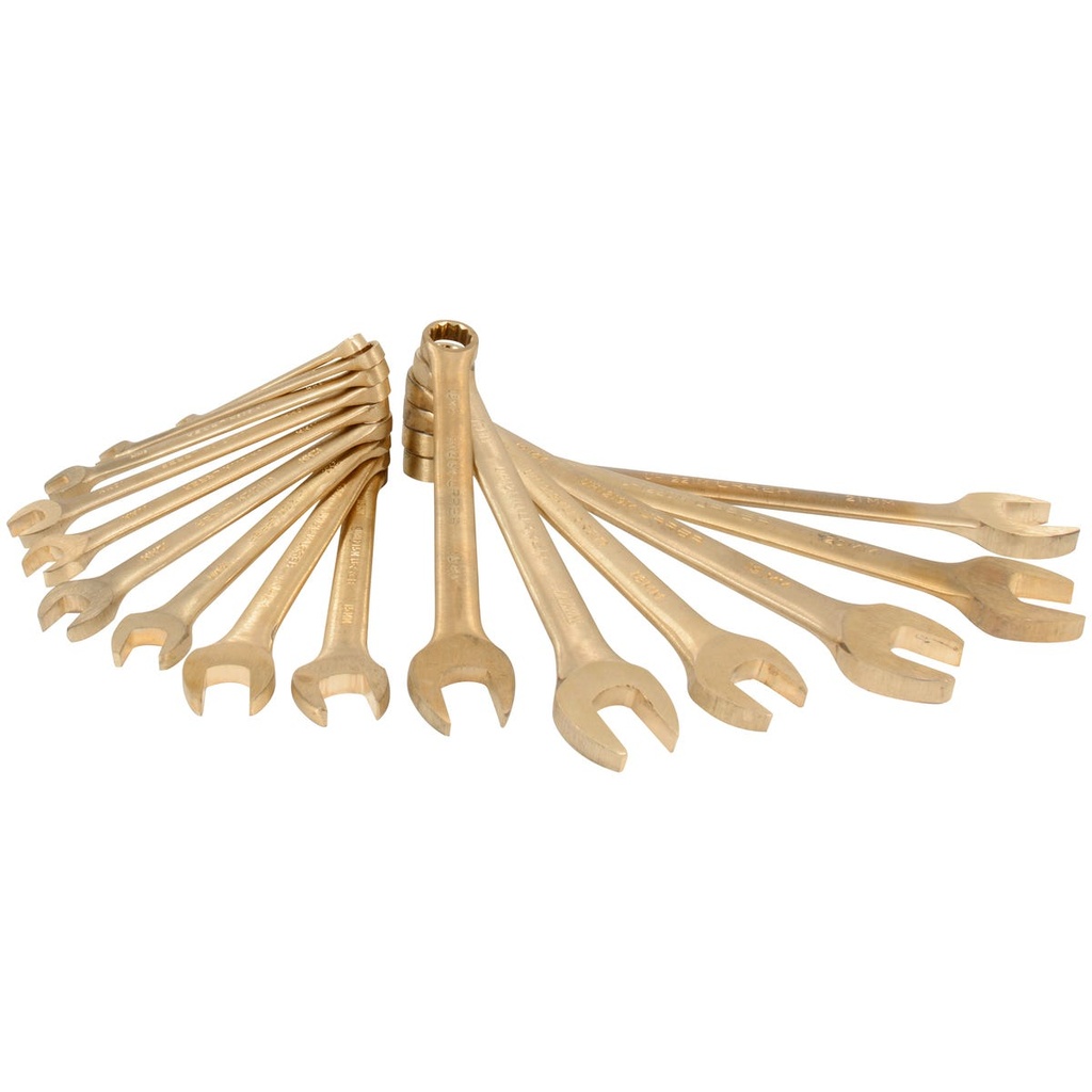 Juego de llaves combinadas de bronce-aluminio antichispa métricas, 12 puntas, 15 piezas Urrea