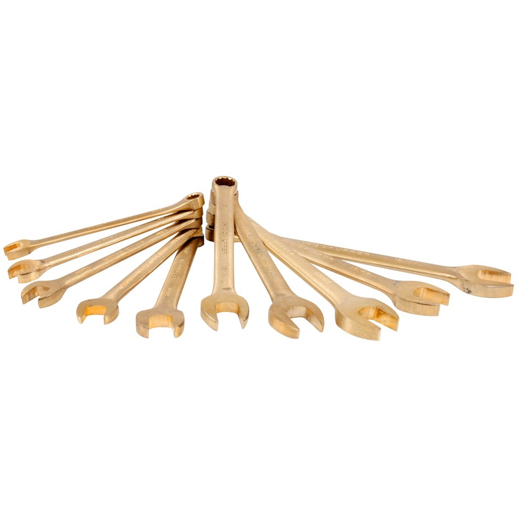 Juego de llaves combinadas de bronce-aluminio antichispa métricas, 12 puntas, 10 piezas Urrea