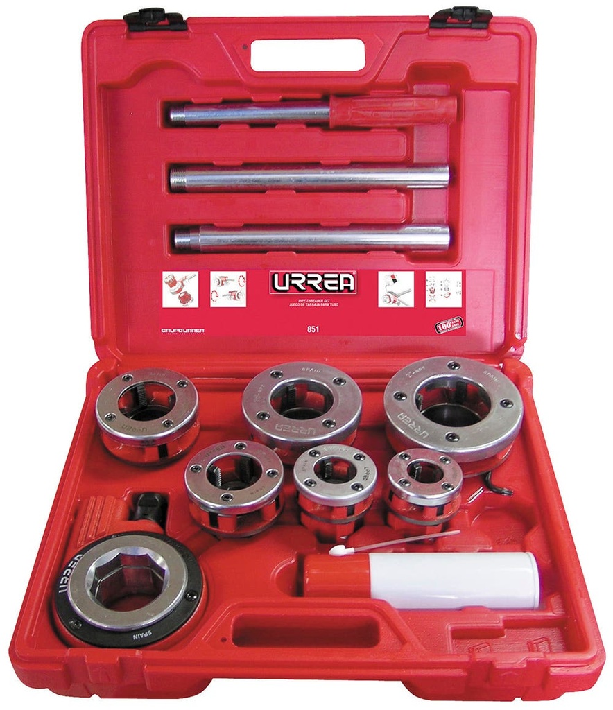 Juego de tarraja para tubo de 1/2" a 2" NPT, 9 piezas Urrea