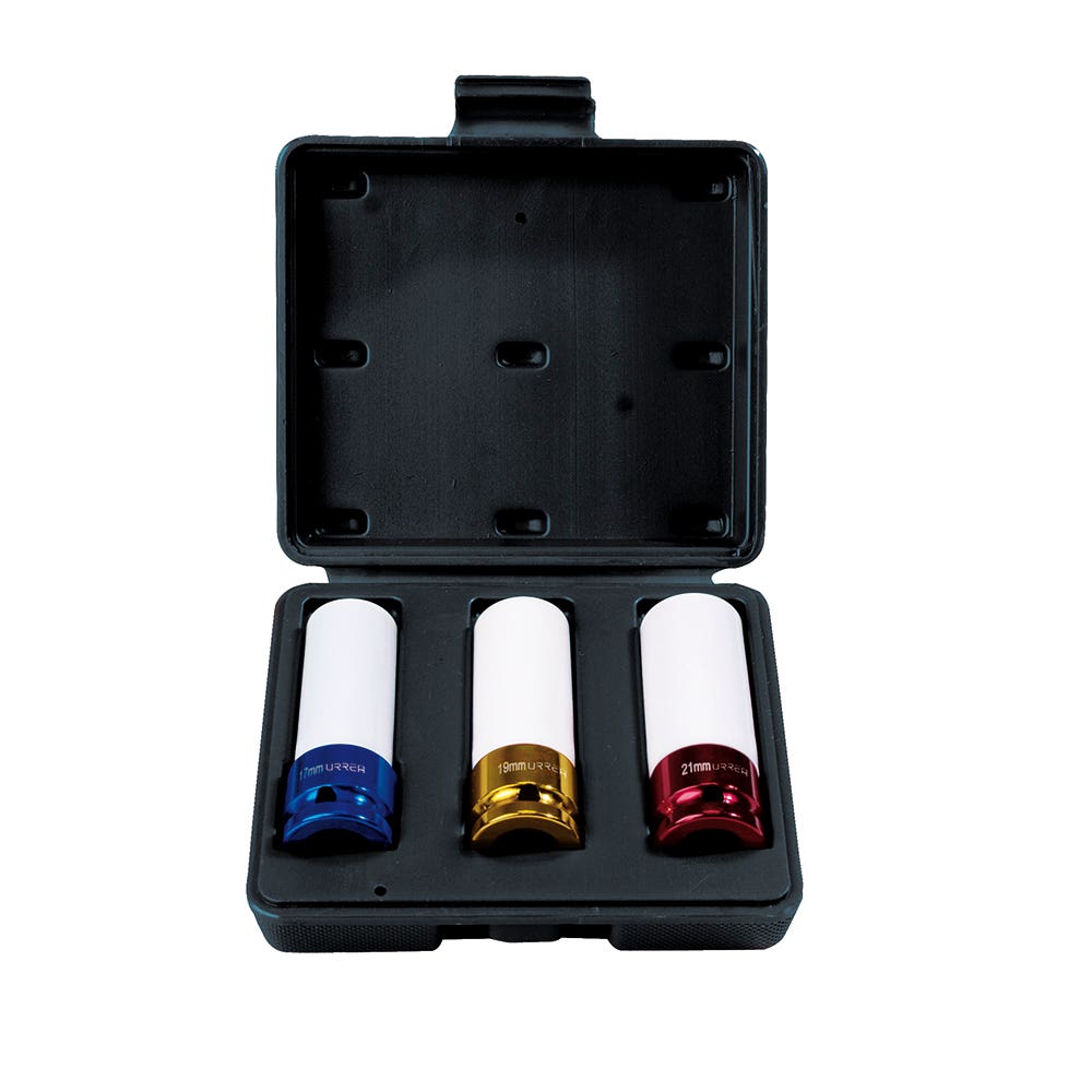 Juego de dados de impacto métricos cuadro de 1/2" con protección nylamid, 3 piezas Urrea