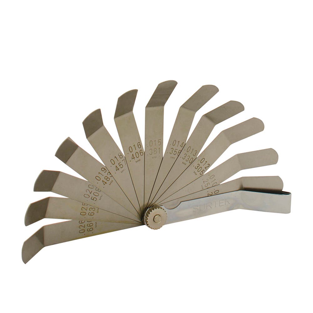 Calibrador en pulgadas 12 hojas dobladas 45° Surtek