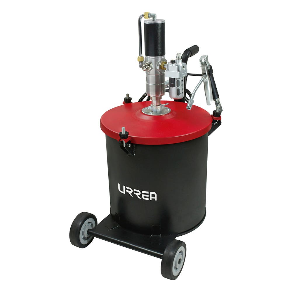 Inyector de grasa con cubeta neumático de 30 kg, 7500 PSI Urrea