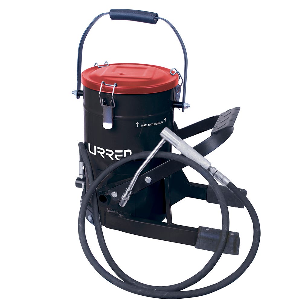Inyector de grasa con cubeta de alta presión con pedal de 10 kg, 8700 PSI Urrea