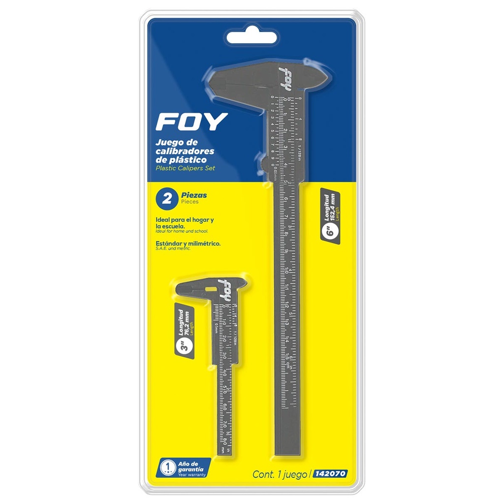 Juego de calibradores pie de rey análogos plásticos 6-3" Foy