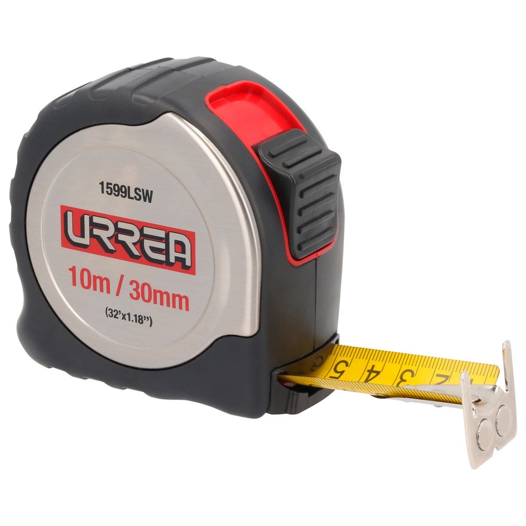 Flexómetro anti-impacto de acero inoxidable, 10 m x 30 mm Urrea