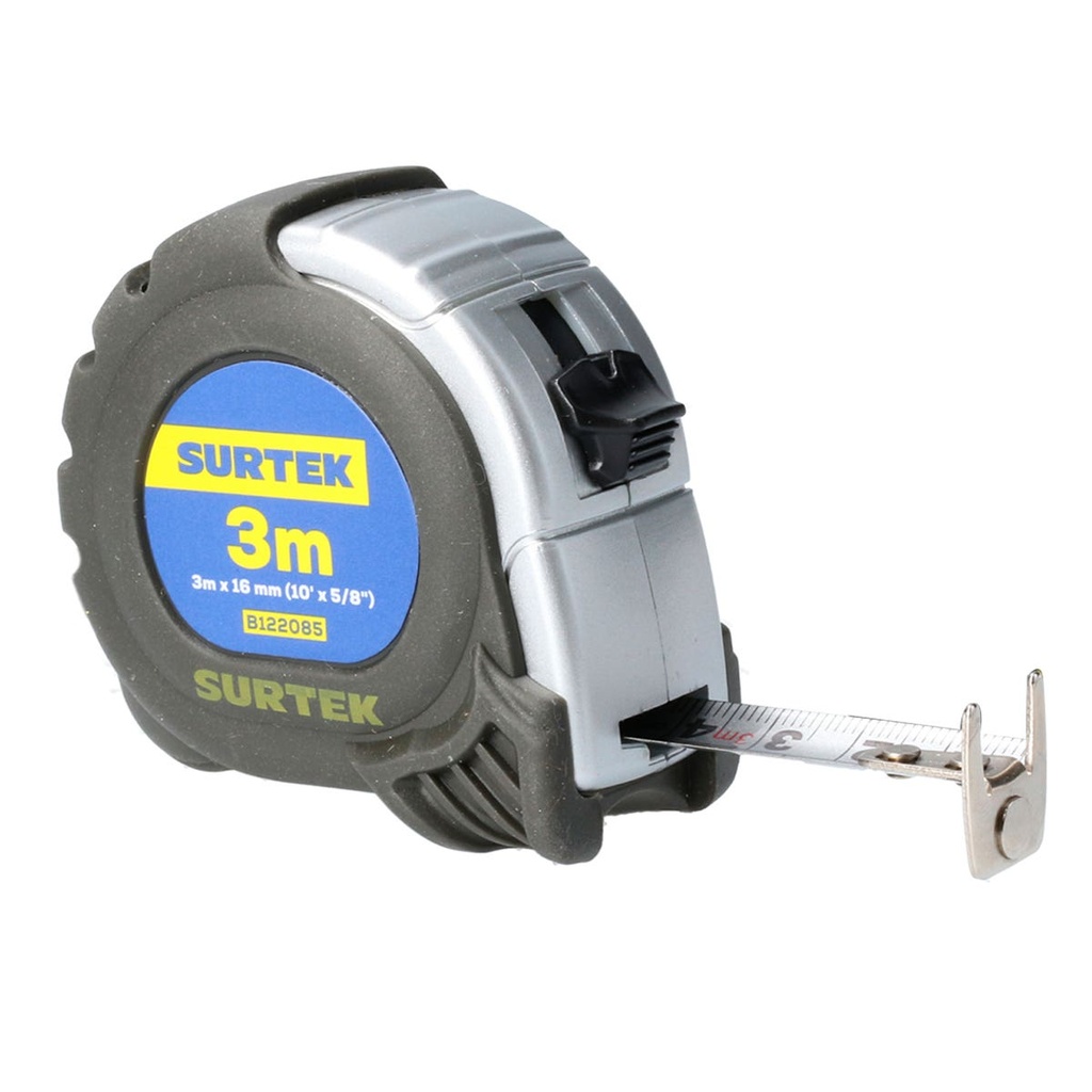 Flexómetro con carcasa anti-impacto silver, 3 m x 16 mm Surtek